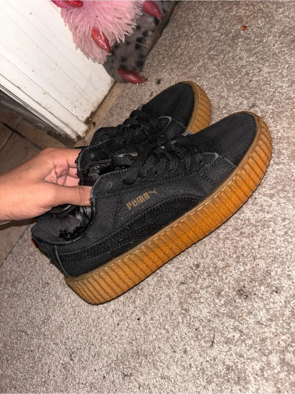 Puma Kids Black Sneakers with Brown Gum Sole